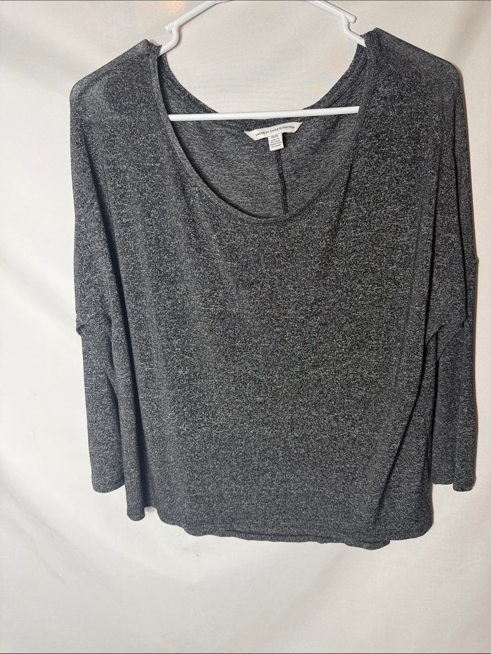 American Eagle Outfitters Metallic Charcoal Long Sleeve Scoop Top